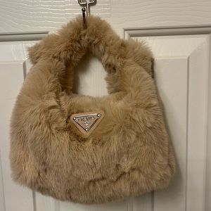 Designer inspired tan furry tote bag. New